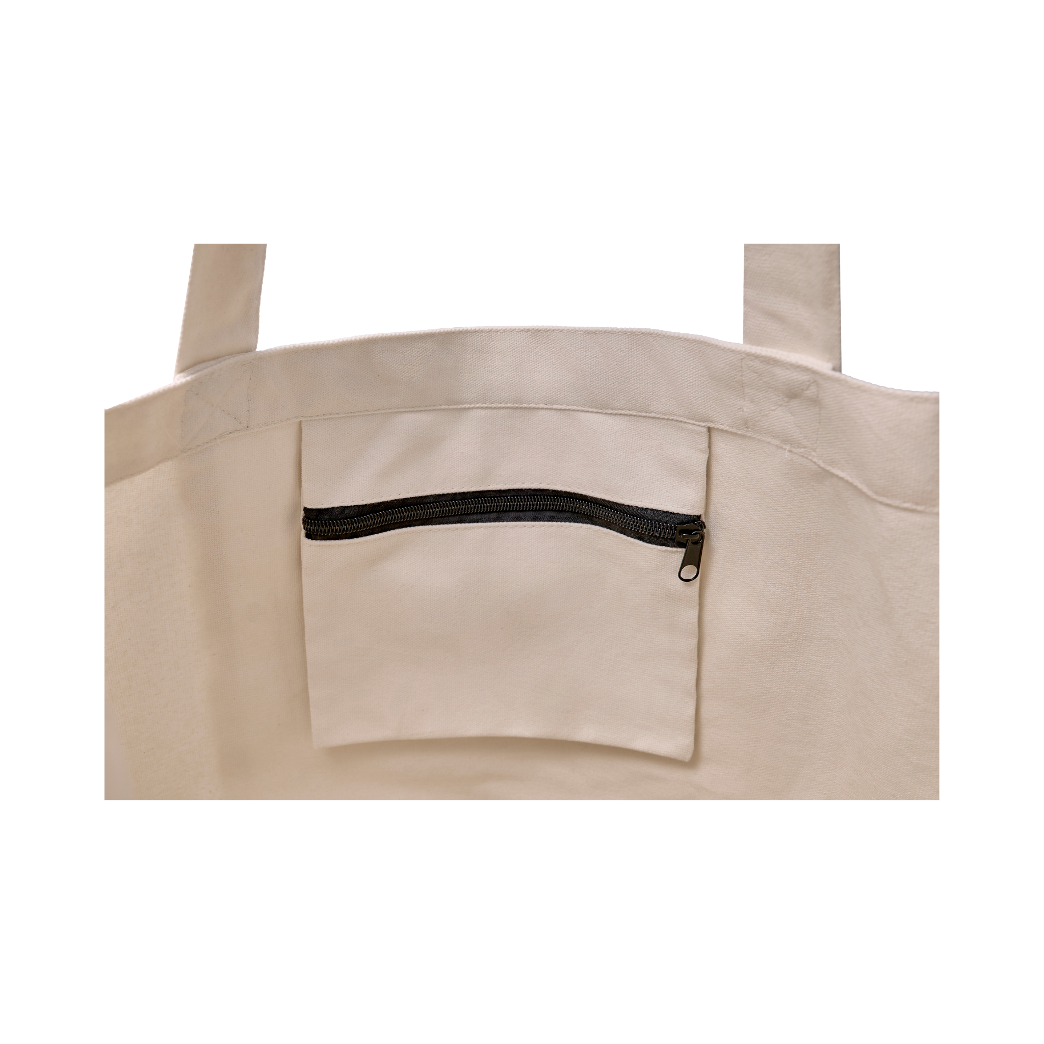 Detailansicht der Flowtote-Innentasche in hochwertiger Verarbeitung mit schwarzem Reißverschluss.