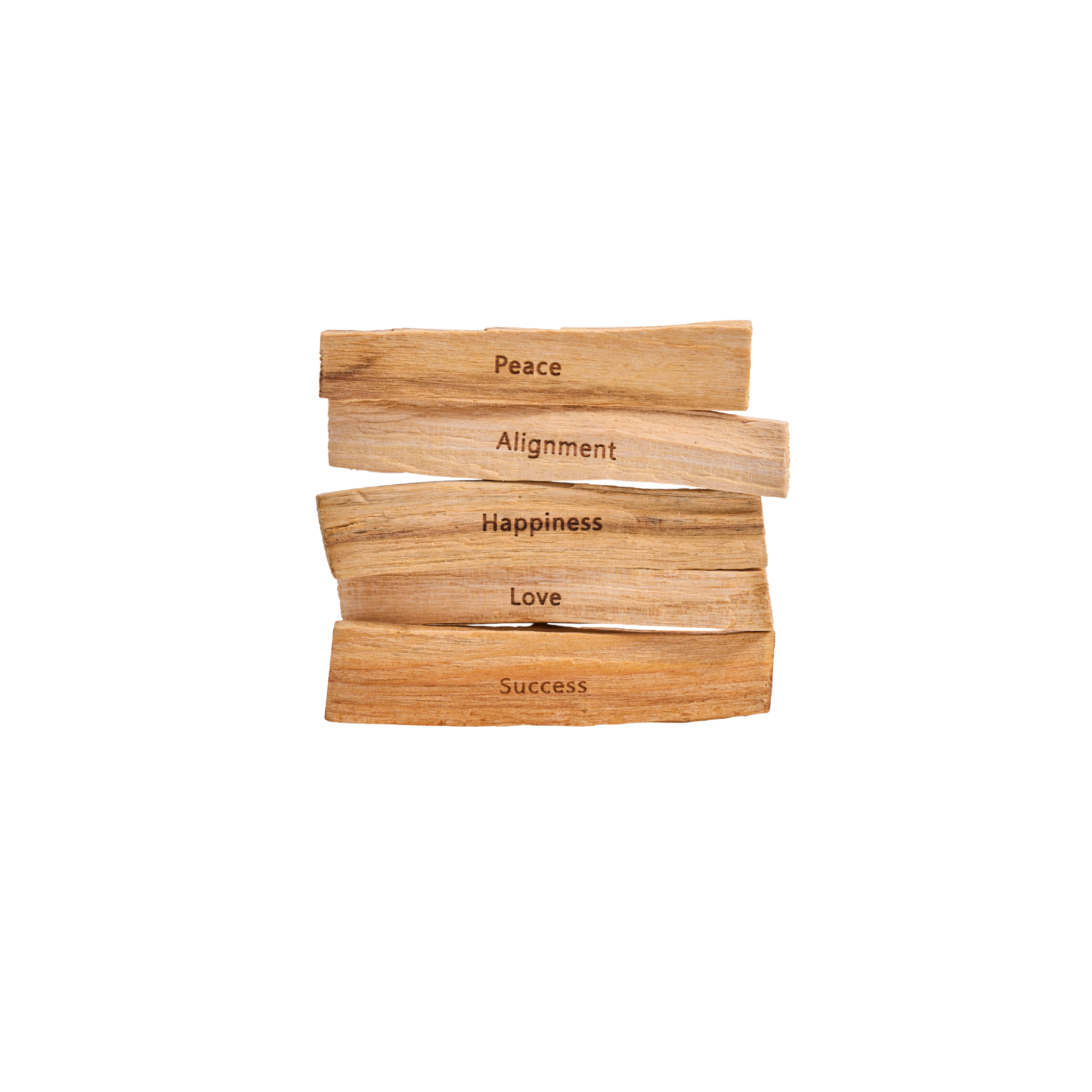 Palo Santo Zenwood Bundle aus 5 verschiedenen Sticks mit Intentionen graviert – aromatisches Räucherholz für ruhige Duftmomente.